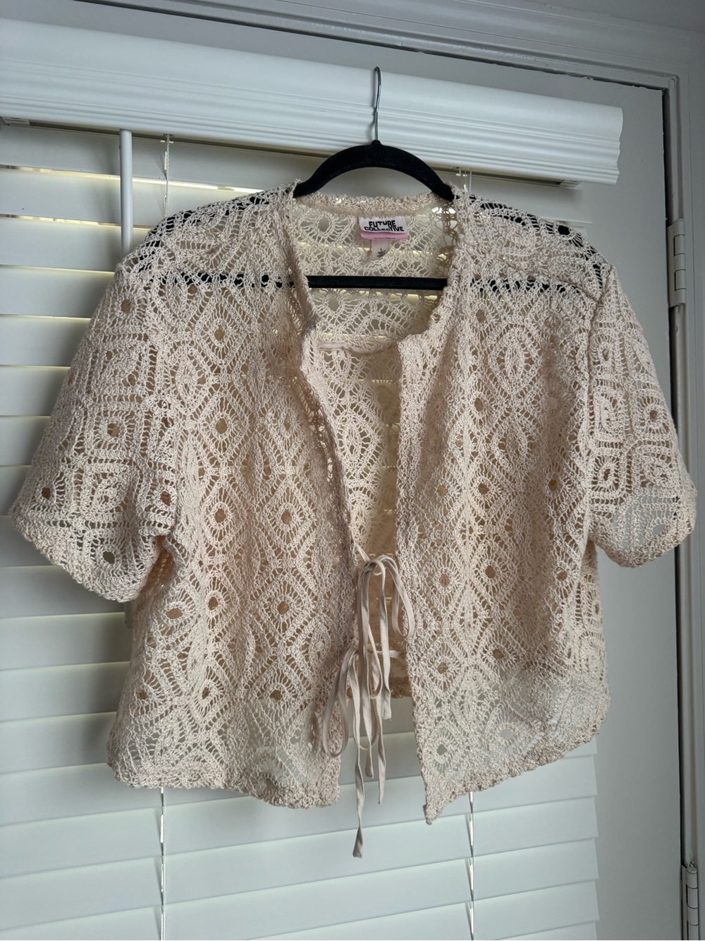 Boho Crochet Tie-Front Top in Cream